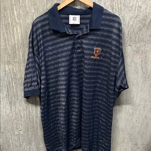 NFL Chicago Bears Navy and Gray Striped Polo Shirt- XL